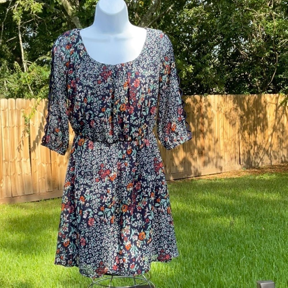 My Michelle, Size - S, Blue floral dress caged sleeves